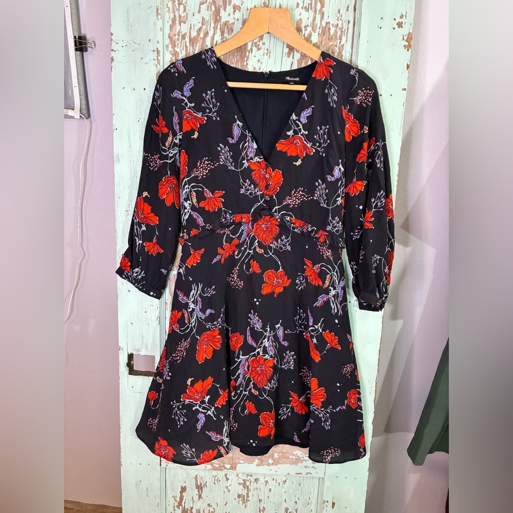 Madewell navy and Red Floral Midi Dress